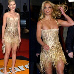 *Roberto Cavalli* Bead & Sequin Sexy Gold Swing Dress Sz. 8 NYE Party